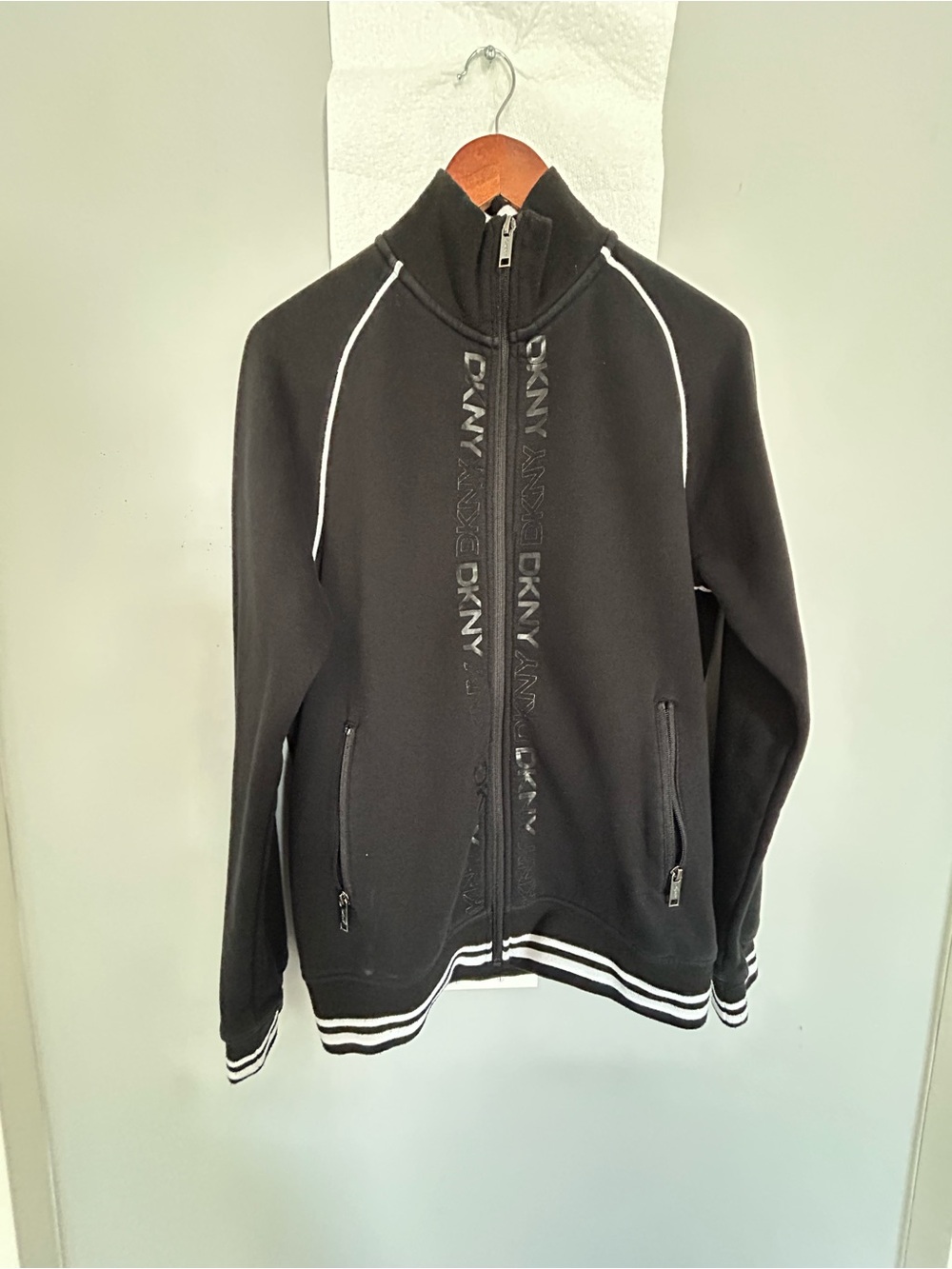 DKNY Black Track Jacket with White Piping